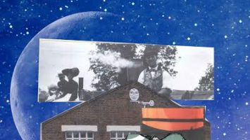 Collage of images of houses, people and treess